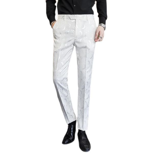 

men's suits & blazers white suit pants wedding party dress trousers men jacquard fabric large size pantalones hombre s-4xl 5xl, White;black