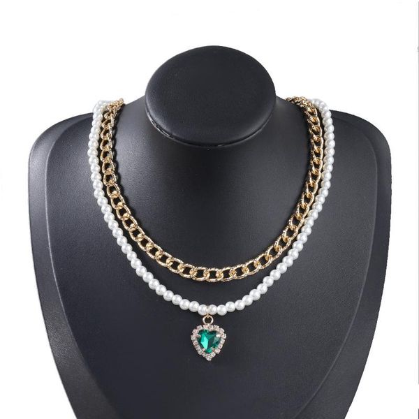 

pendant necklaces fashion retro imitation pearl heart-shaped necklace, Silver