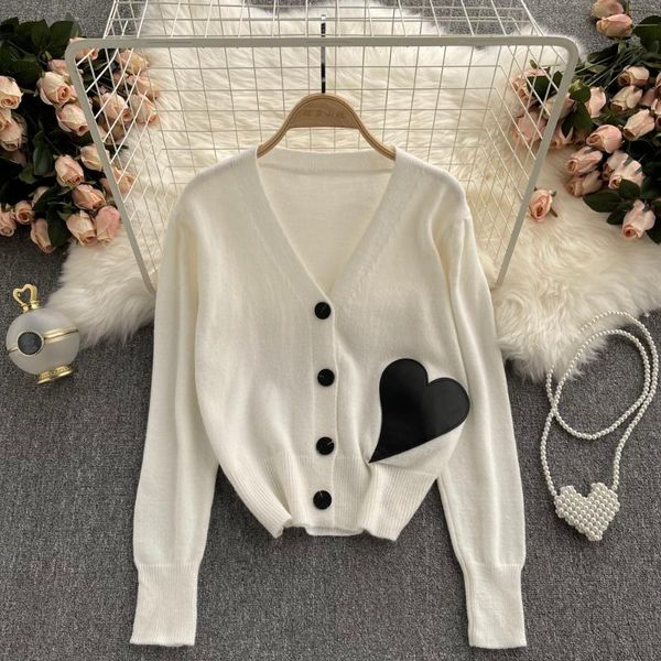 

women's knits & tees korean chic knitted cardigan women 2021 autumn fashion v-neck long sleeve buttons sweater coat casual female loose, White