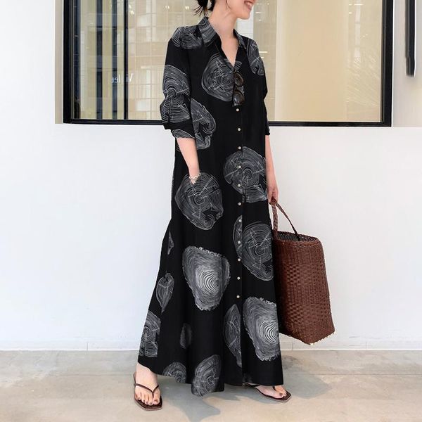 

casual dresses party beach robe bohemian dress femme kaftan women printed 2022 summer vintage maxi vestidos loose sundress, Black;gray