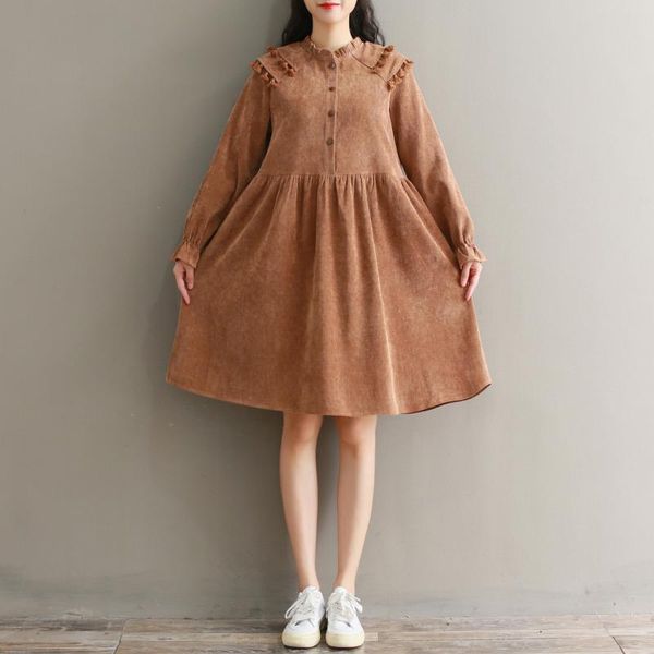 

casual dresses spring autumn cute corduroy dress fashion preppy style long sleeve kawaii mini, Black;gray