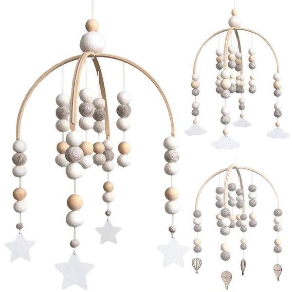 Objetos decorativos figuras berço bebê móvel com bolas de lã minimalista vento berço de sino pendurado brinquedos para crianças infantis pogal adereços presente