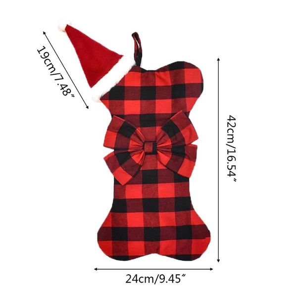 

christmas decorations plaid printed bow socks with hat candy bag xmas stocking