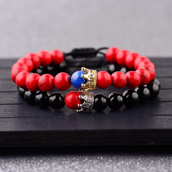 

couple bracelet charms red&black stone beads men crown bracelets for women bangles pulseira masculina bileklik abl034 beaded, strands