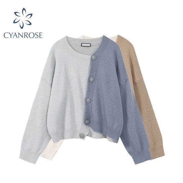 

cardigan sweaters women patchwork irregular single breasted long sleeve female loose korean style winter sweater lady 210417, White;black