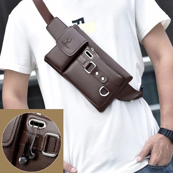 

waist bags men's fashion crossbody shoulder bag button open pu leather chest men pack