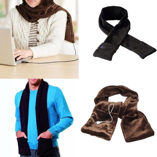 

heated scarf soft heating shawl pockets winter warm neck wrap outdoor fishing climbing hiking warmer cycling caps & masks, Black