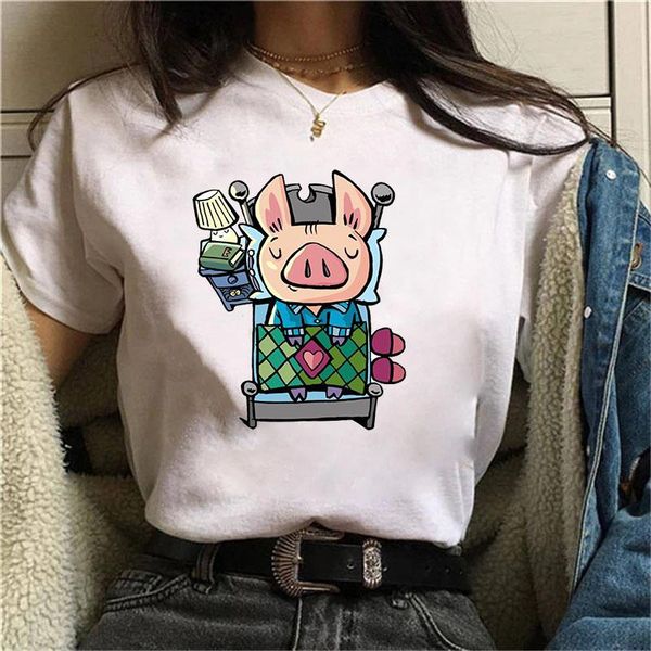 

women's t-shirt 2021 summer harajuku kawaii & tees cute pig print short sleeve tshirt women fashion casual white t shirt camiseta muje