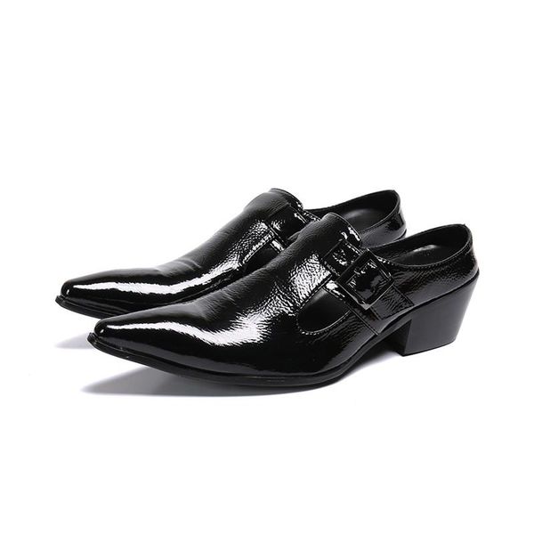 

dress shoes shiny black mens solid patent leather pointed toe men business fashion buckle strap 3- 6cm high heels shoe