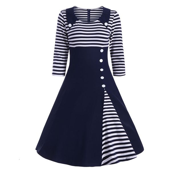 

mid women's casual dresses sleeve striped navy swing dress, Black;gray