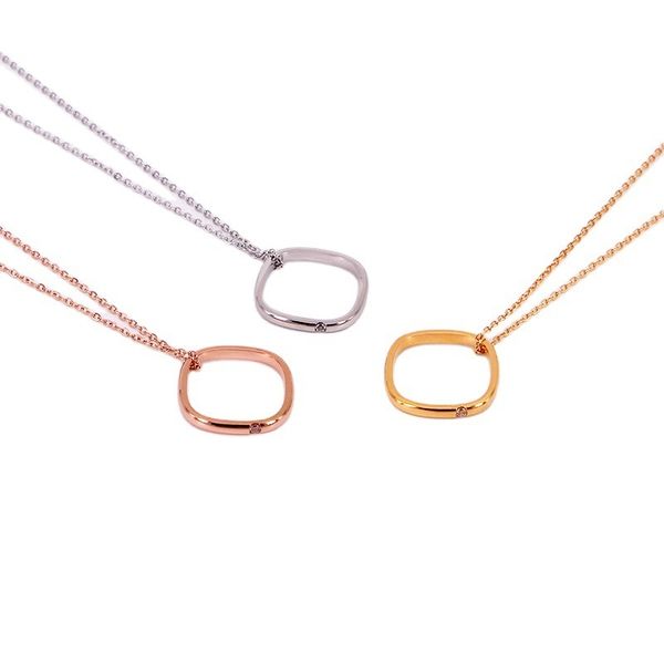 

x8-101a gold single diamond small square titanium steel pendant necklace, Silver