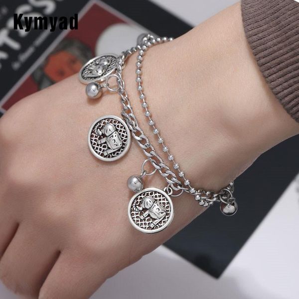 

link, chain kymyad stainless steel bracelets for women bijoux femme hip hop couple bracelet elephant charming men multilayer chains, Black