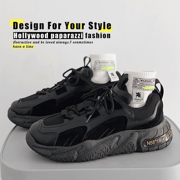 

dress shoes fashion thick sole platform sneakers men vulcanize man chunky trainers soft p64z, Black