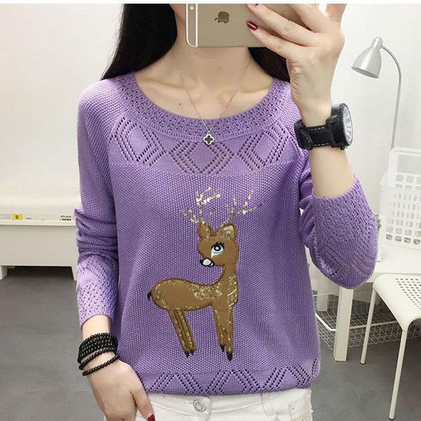 

women's sweaters women autumn horse printed knitted pullover sweater casual long sleeve o-neck fall hollow out pull jumpers yellow fem, White;black