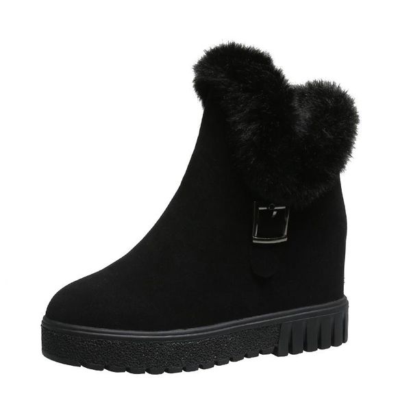 

boots 2021 fashion ladies winter high heels inner height increase plus fleece ankle warm quality design platform shoes, Black