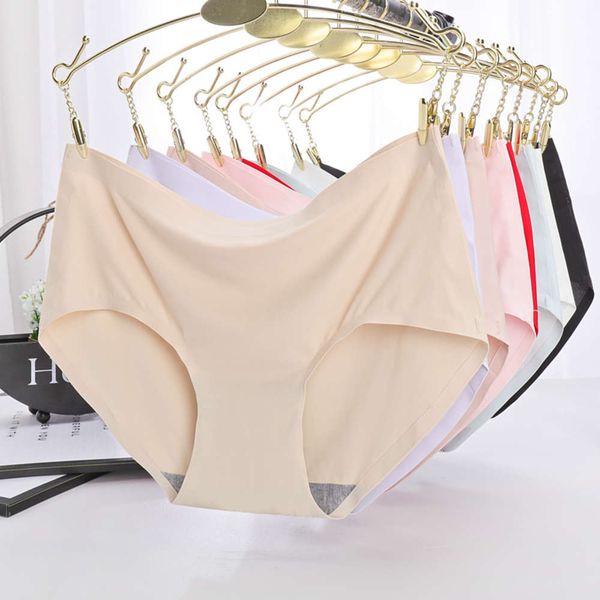 

women's ice silk seamless women's underwear one piece panties breathable middle waist briefs triangle 810, Black;pink