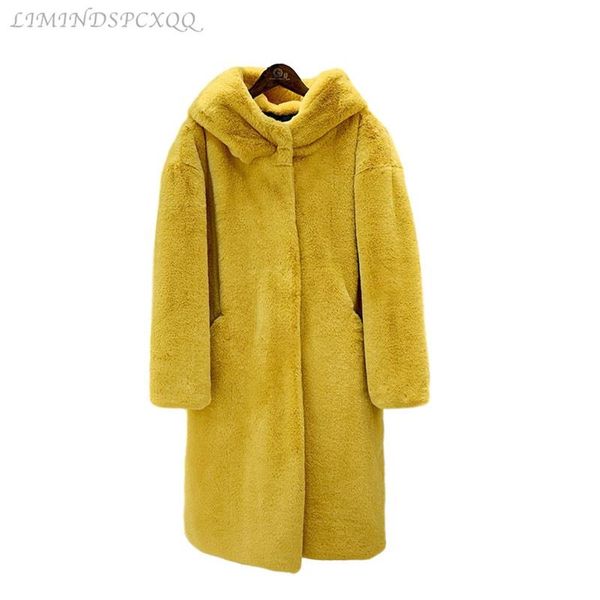 

women's fur & faux 2021 winter coat women luxury long hooded jacket loose thick warm overcoat female plus size plush coats, Black