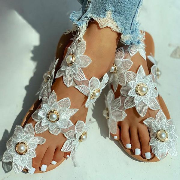 Pantofole da donna pantofole da donna scarpe da punta sandali piatti con fiori 2021 infradito casual taglie forti moda