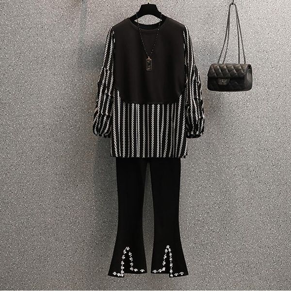 

women's two piece pants plus size 4xl women office ladies suit patchwork shirt and high waist irregular pant set 2021 fall clothing out, White