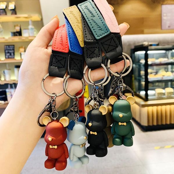 Bär Schlüsselanhänger Zubehör Mode Fliege Bär Schlüsselanhänger PU Leder Bär Muster Auto Schlüsselanhänger Schmuck Tasche Charm Tier Schlüsselanhänger Halter 6 Farben