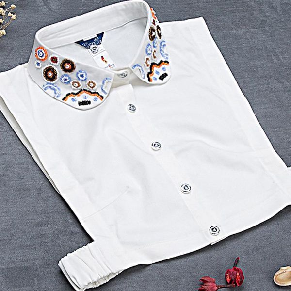 

women's blouses & shirts 2021 cotton shirt white wave female removable decorative crystal colorful fashion ol favouriate women gift