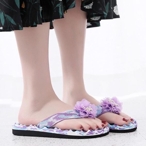 

slippers women shoes summer beach breathable flower sandals home slipper flip-flops flat comfort, Black