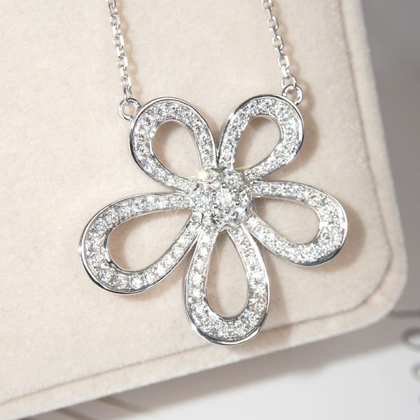 

big flower real 925 sterling silver pendant diamond cz choker pendants necklaces for women bridal party wedding jewelry gift