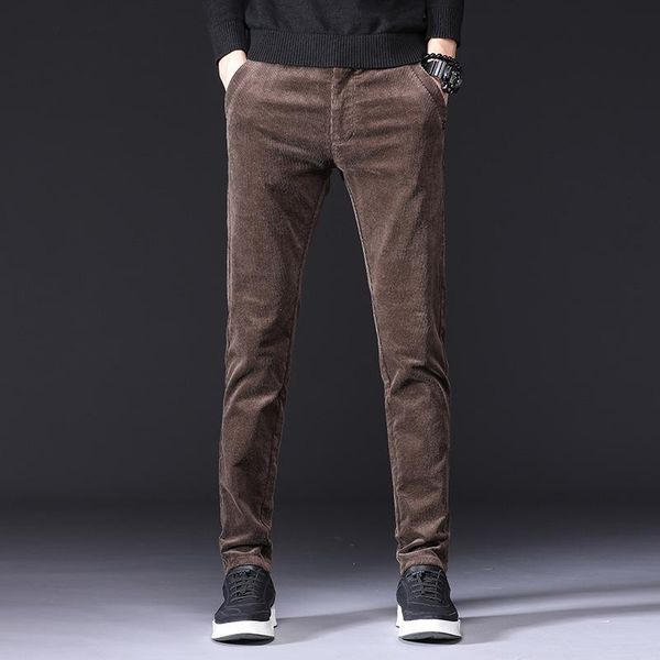 

men's pants autumn winter fashion men jeans slim fit thick warm corduroy trousers male casual business style long, Black