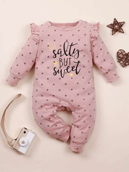 

baby girl boca polka dot and slogan ruffle jumpsuit she01, Blue