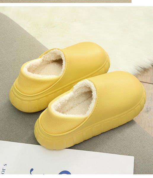 

slippers yishen winter warm women shoes waterproof lady non-slip plush cotton indoor outdoor cozy home autumn thick heel, Black
