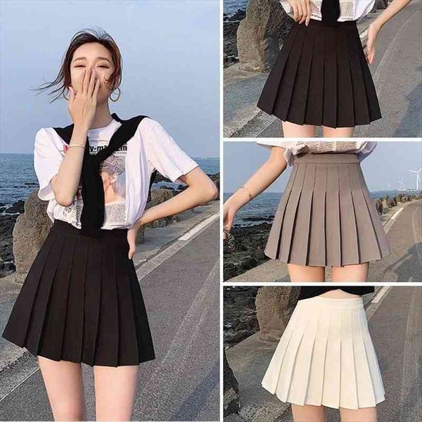 

women pleated mini skirt short high waist a-line thin harajuku skirts womens, Black
