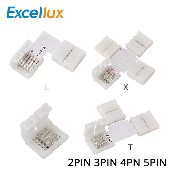 2Pin 3Pin 4Pin 5Pin Conector de LED de solda livre 10mm l / t / x Conector de canto de forma para LED tira luz RGB RGBW RGBWW