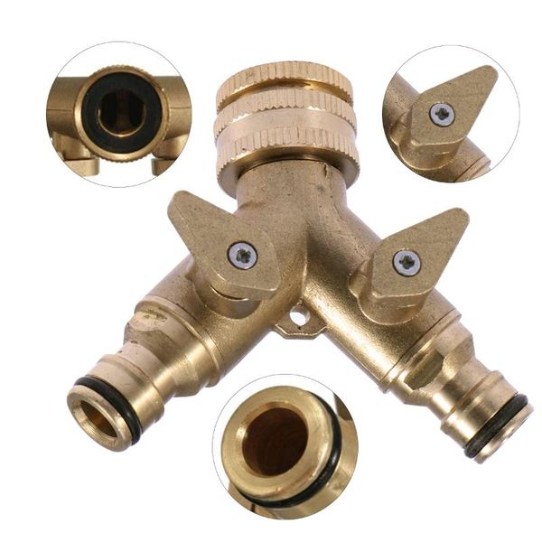 

watering equipments 2 way double garden tap connector adaptor brass