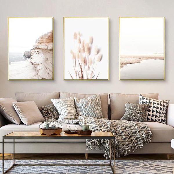 

paintings dried flower plant beige reed wheat landscape posters and prints wall art canvas painting pictures for nordic living room decor