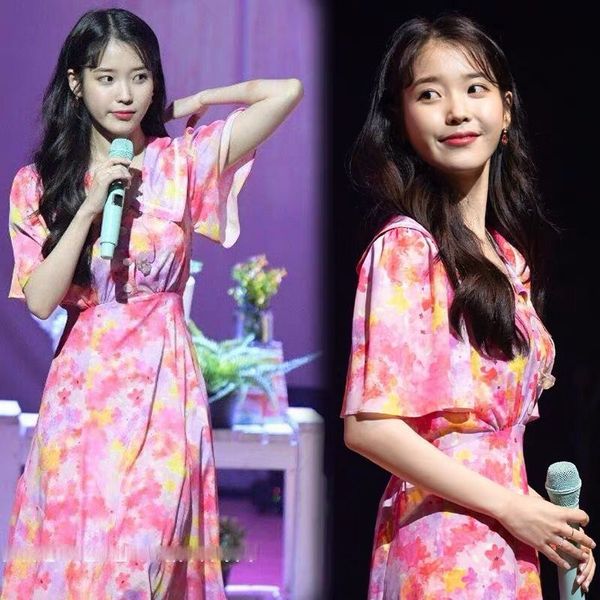 

plus size elegant summer girls boho party female vintage dress pink floral print short sleeve women dresses robe vestido 210417, Black;gray