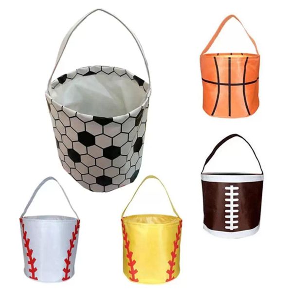 Basket Cestino pasquale Sport Canvas Totes Calcio Baseball Calcio Softball Secchi Borsa portaoggetti Borsa per caramelle per bambini spedizione marittima