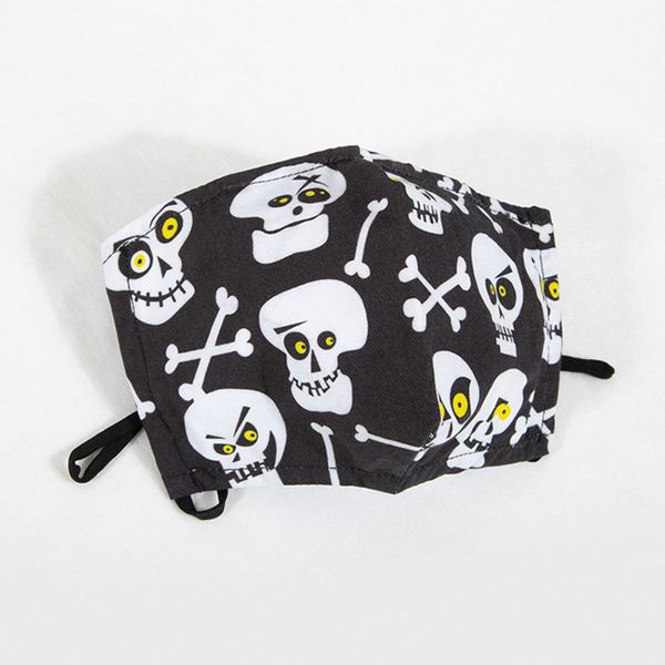 

black background white skull print dust protection 3d washable cotton mask