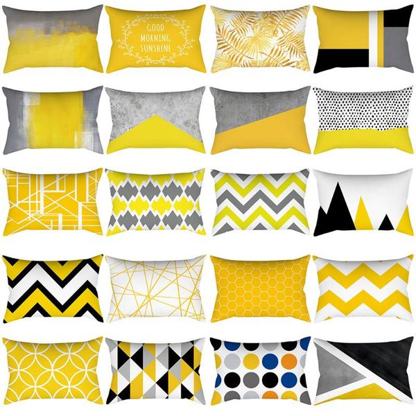 

cushion/decorative pillow yellow grey geometric cushion cover home decor velvet 30x50cm decorative chevron pillows case pillowsham 4l