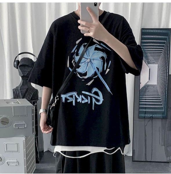 

women's t-shirt windmill print short-sleeved oversized women tshirt summer clothes youth loose half-sleeved punk gothic, White
