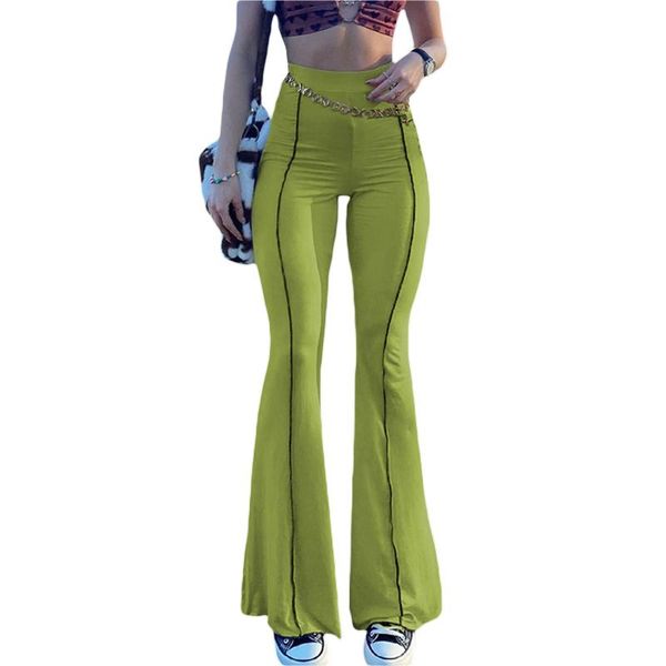 

women's pants & capris imcute anti-car line high-waisted slim-fit flared trousers spring/autumn elastic waist metal decorative, Black;white