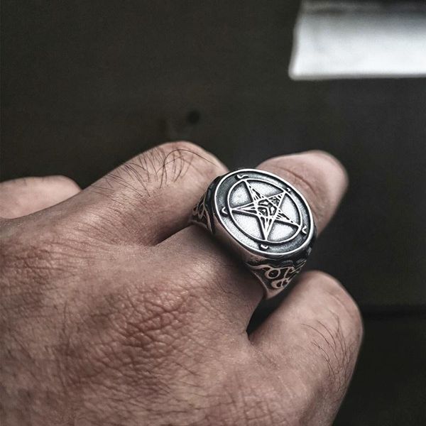 

cluster rings fdlk occult pentagram sigil of baphomet ring gothic witch church satan cross satanic lucifer jewelry, Golden;silver
