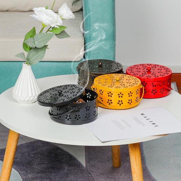 

fragrance lamps iron mosquito coil holder retro portable round fireproof incense