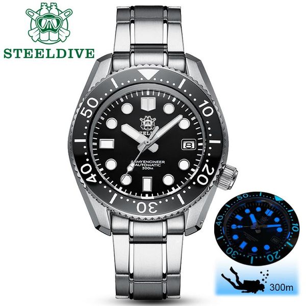 

wristwatches steeldive 1968 automatic self-wind mechanical nh35 movement swiss bgw9 super luminous mens watch water resistant calendar, Slivery;brown
