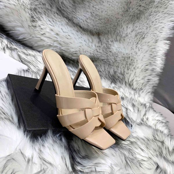 

official website 70% off outlet new french haute couture classic high heel patent leather sandals sliper slippers party shoes 34-43, Black