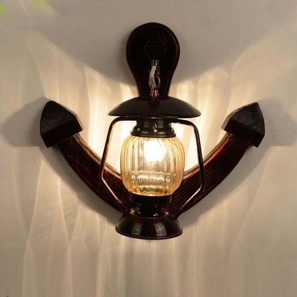 

european-style mediterranean solid wood iron art vintage retro wall lamp boat anchor light character creative bar tea house arch lamps