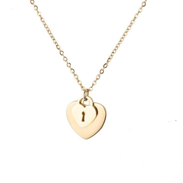 

pendant necklaces stainless steel love heart lock necklace for women key mirror polished gold/sliver/rose gold color, Silver