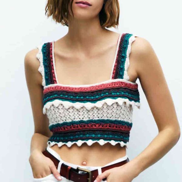 

za fashion patchwork women crop women vintage brown cropped holiday basic tank casual knitted camis 210422, White