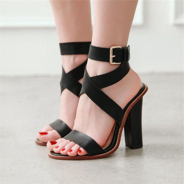 

dress shoes 2021 women's gladiator sandals high heels summer for women beach female ankle cross straps party big size footwear, Black