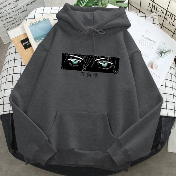

men's hoodies & sweatshirts gojo satoru jujutsu kaisen print hoodie man women casual loose autumn winter fleece hooded pullover harajuk, Black