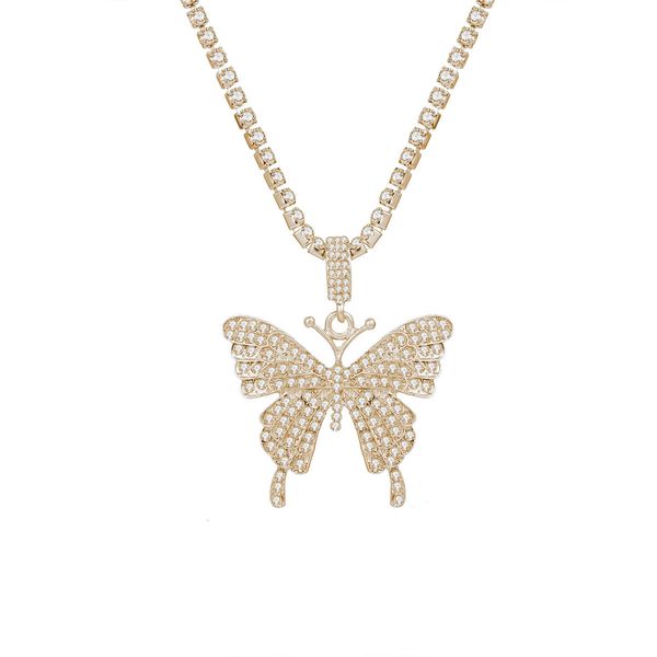 

51387 diamond sweater chain with large butterfly necklace, Silver
